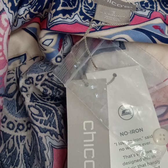 Chicos blouse no iron sateen caroline western paisley full button cream NWT sz 3 - Picture 4 of 4